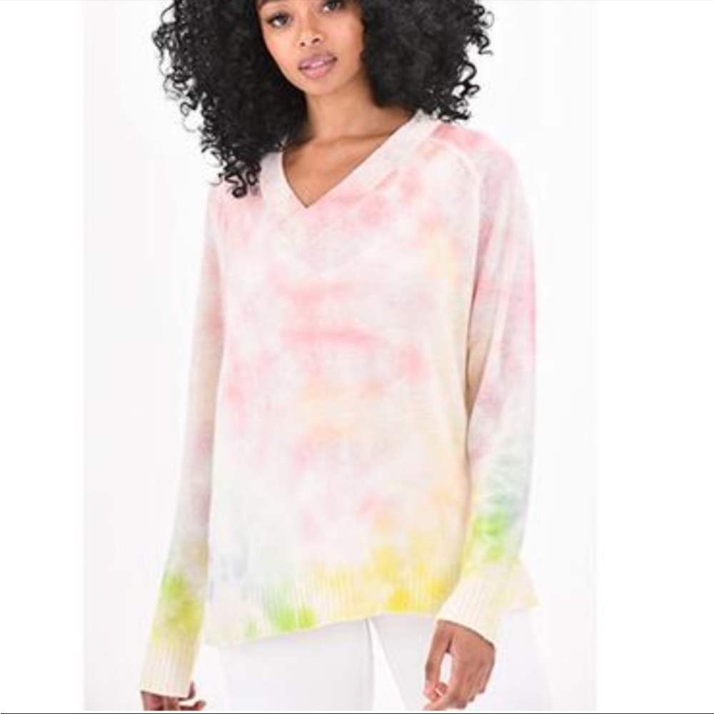Brodie Fine Cashmere Multicolor  Tie Dye Long Sleeve Sweater Size XS V Neck